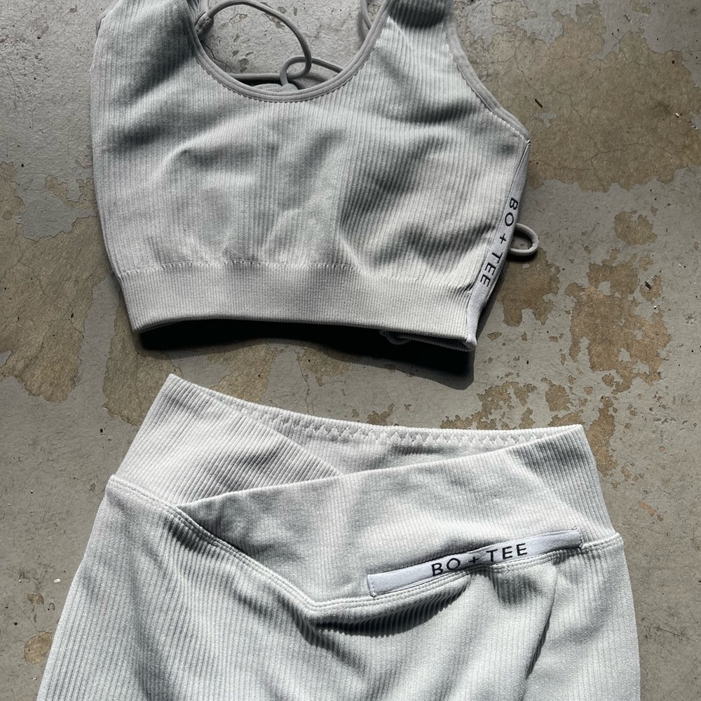 Bo+Tee Gray Ribbed Activewear Set - Picture 2 of 6